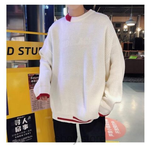 E-boy Asymmetrical Stripe Patchwork Sweater