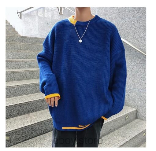 E-boy Asymmetrical Stripe Patchwork Sweater