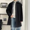 E-boy  Classic Streetwear Trench Coat - Black, 4XL