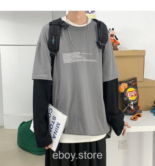 E-boy Japan Style Fake Two Piece Patchwork T Shirt