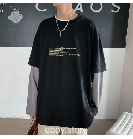 E-boy Japan Style Fake Two Piece Patchwork T Shirt
