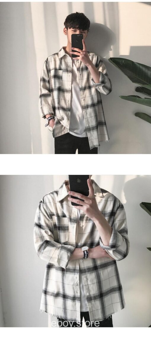 E-boy Japan Style Loose Plaid Shirt