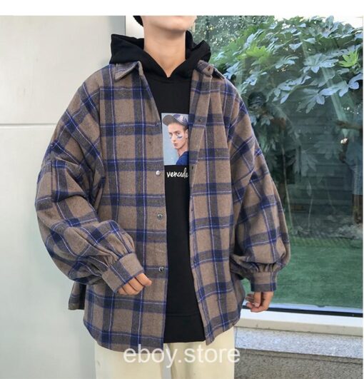 E-boy Japan Style Plaid Long Sleeve Shirt