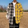E-boy Patchwork Japan Style Oversized Cotton Plaid Shirt - Black1, XXL