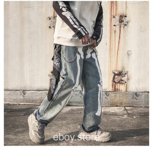 E-boy Streetwear Skeleton Jeans Pant