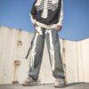 E-boy Streetwear Skeleton Jeans Pant - Grey, XL
