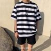 E-boy Streetwear Striped Classic Tshirt - Black, L