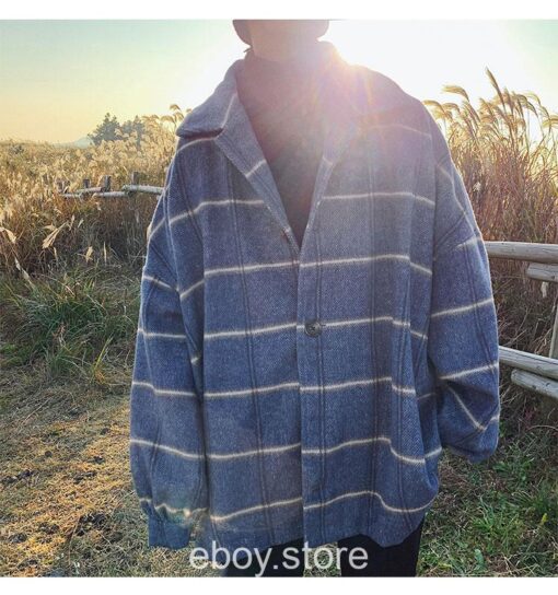 E-boy Style Plaid Wool Overcoat
