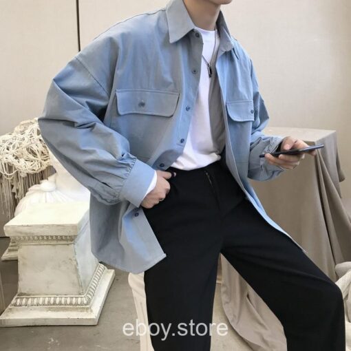 E-boy Two Pockets Solid Long Sleeve Shirt
