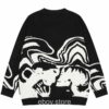 Retro Painting Skull Graphic Knitted Sweater 4