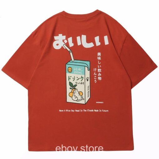 Kanji Letter Drink Embroidery Harajuku T-Shirt