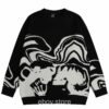 Retro Painting Skull Graphic Knitted Sweater 3
