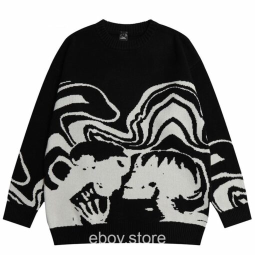 Retro Painting Skull Graphic Knitted Sweater 3